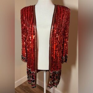 Vintage Red Silk Sequin & Beaded Jacket – Medium - SHOW STOPPER/STATEMENT PIECE